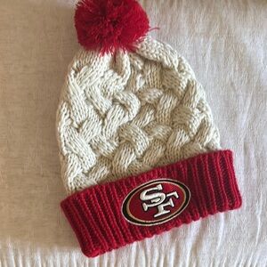 Kids Red and White Knit 49ers Beanie